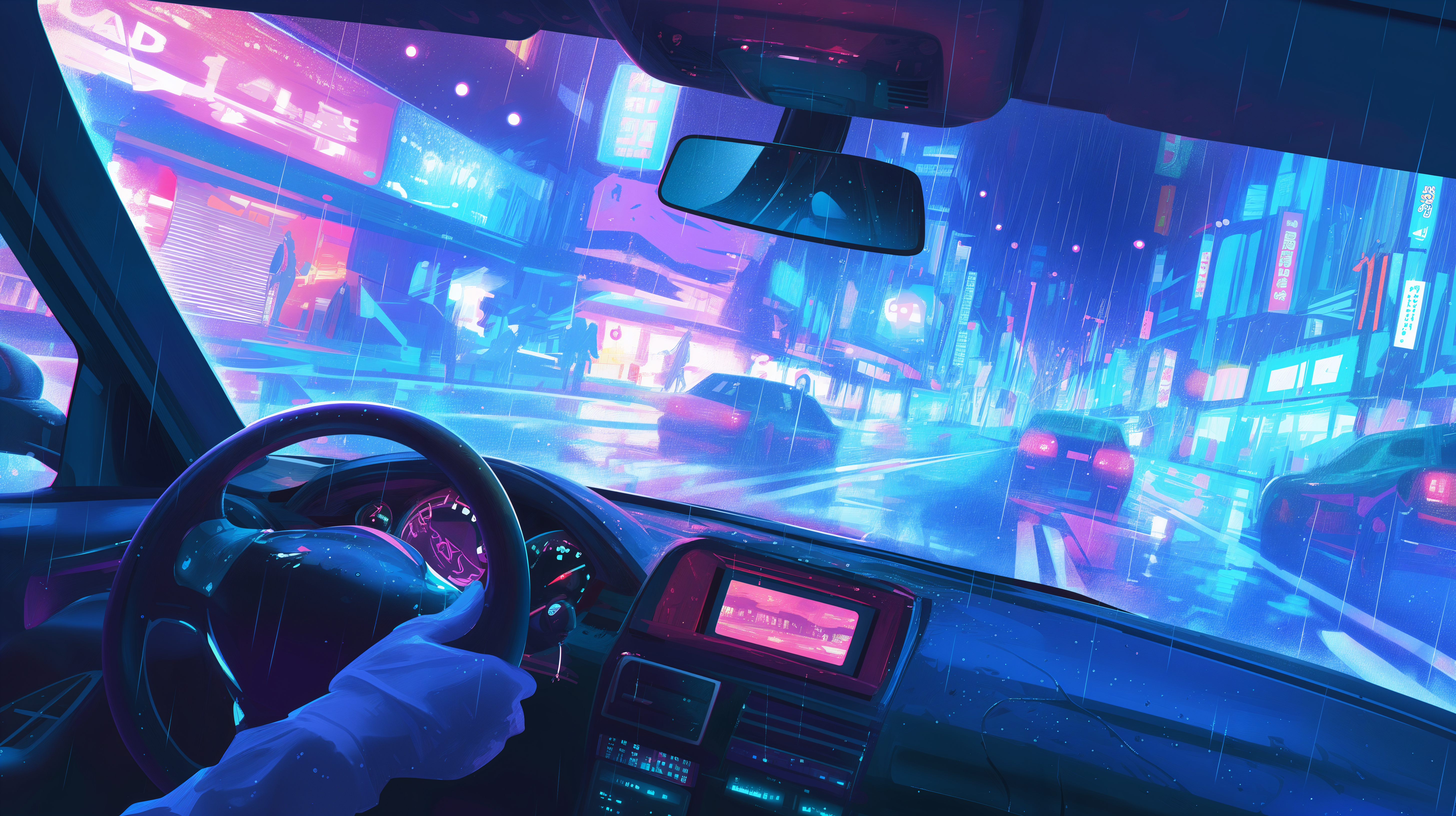 Аниме Dreamscape Driving сквозь дождь