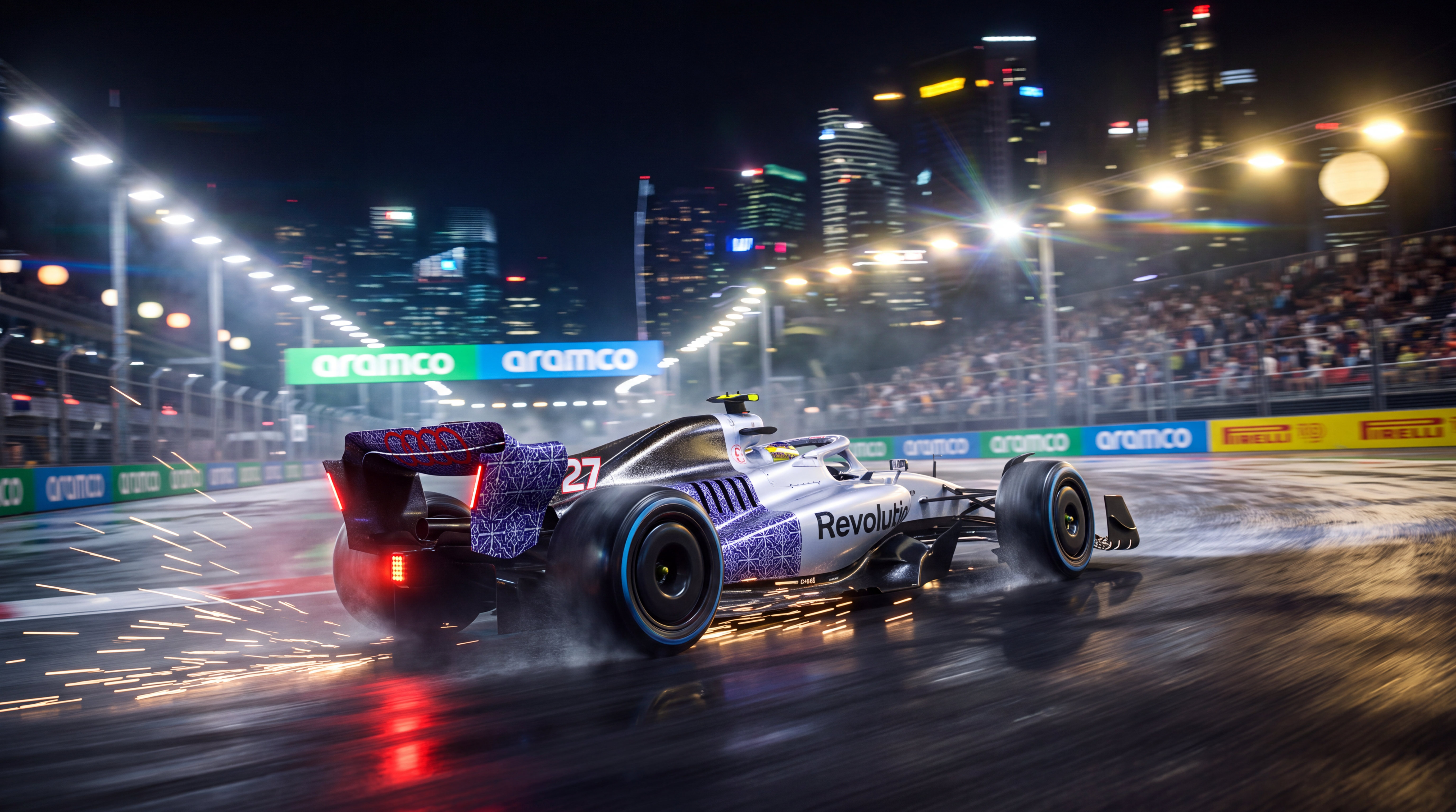 Audi R26 гоночный болид ночью
