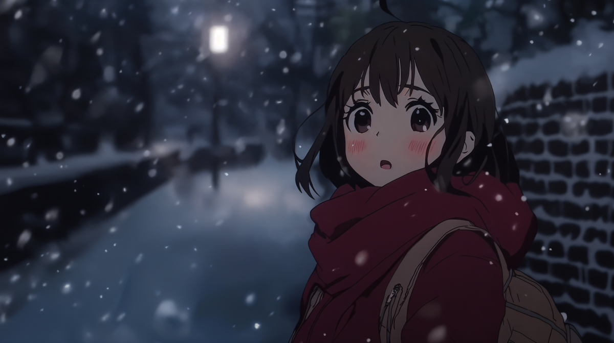 Charming зимнее аниме девушка