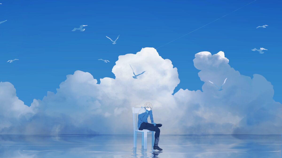 Dreamscape парень из аниме среди облако волны