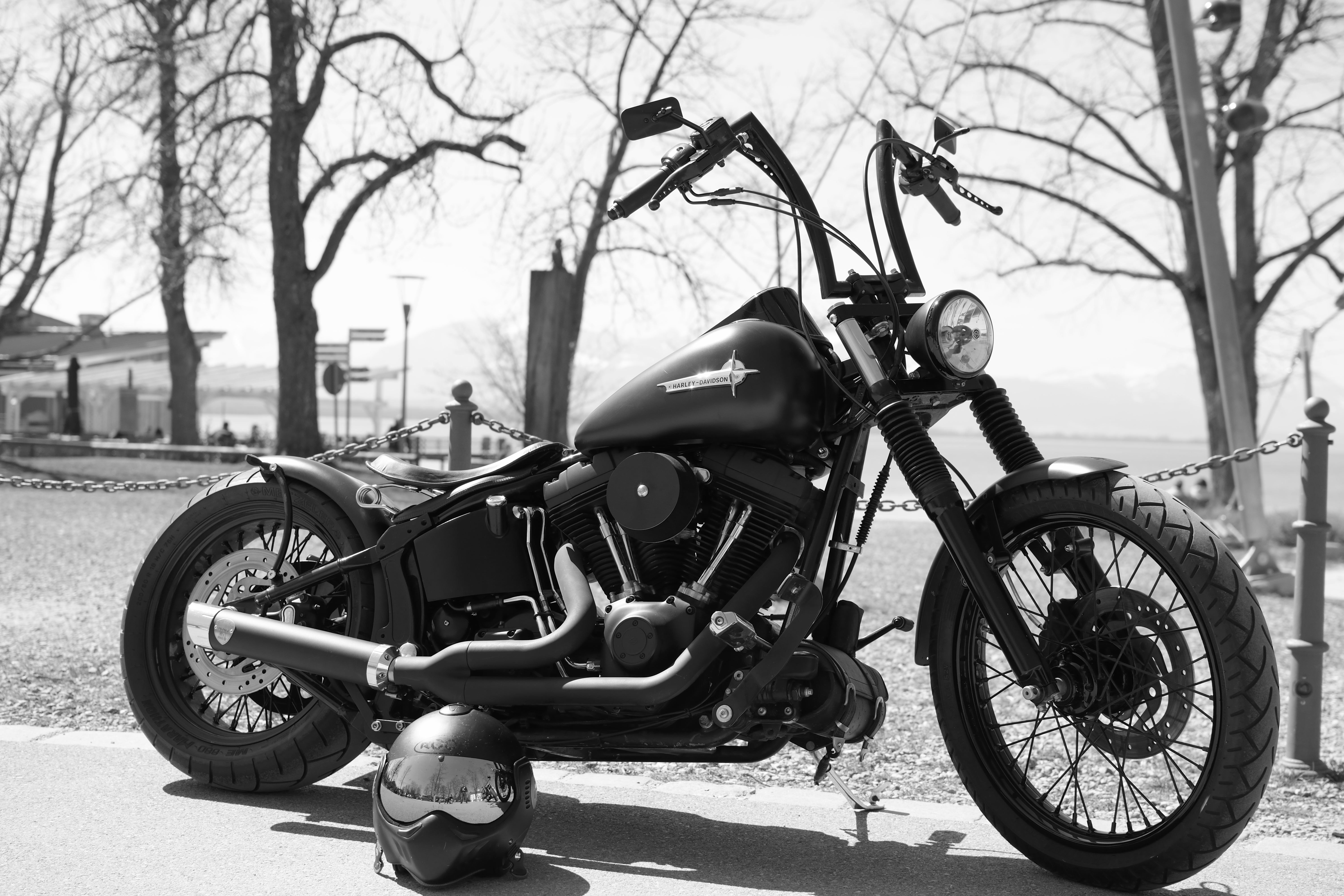 Harley Davidson черно белое фото мотоцикл