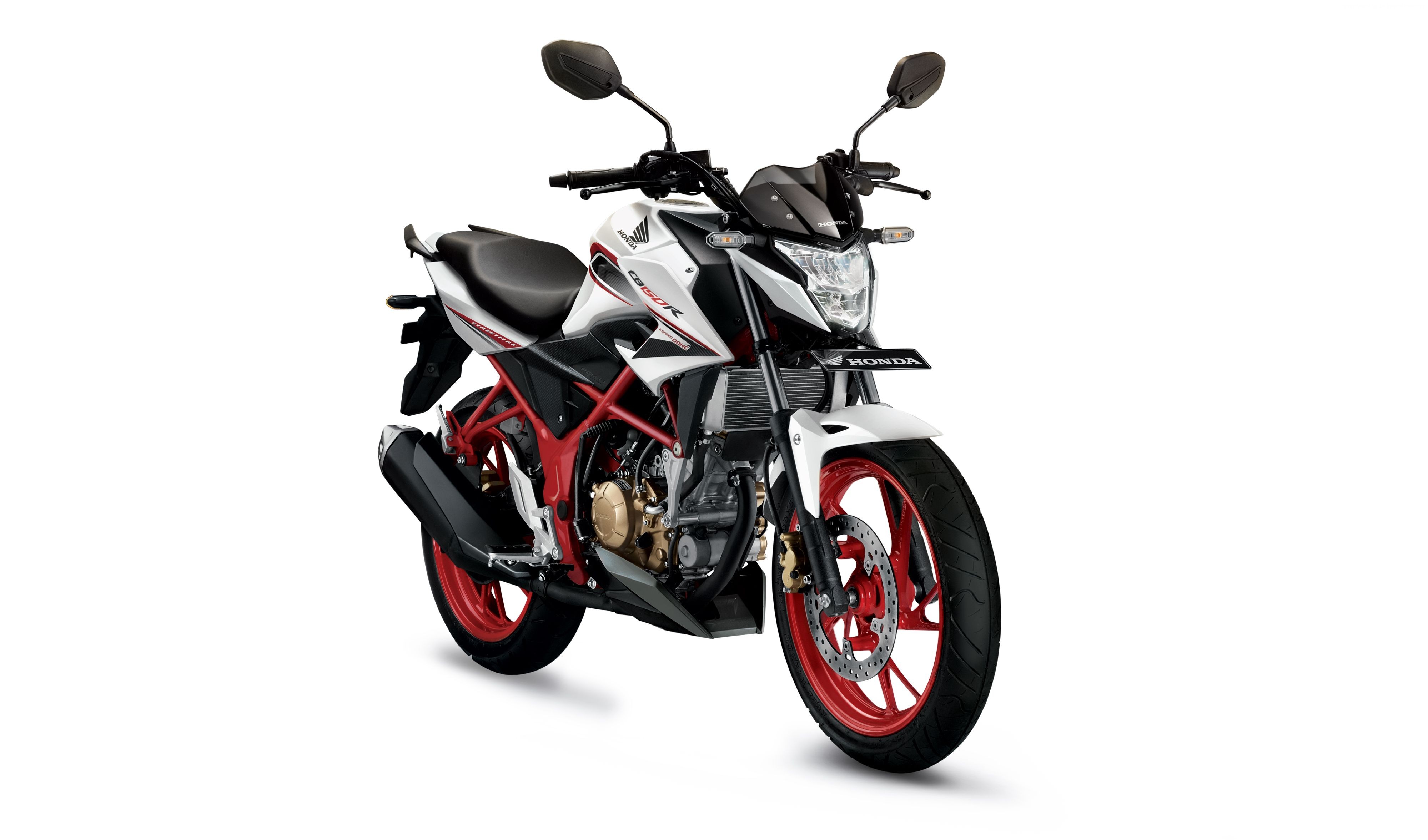 На белом фоне гоночный мотоцикл Honda CB150R