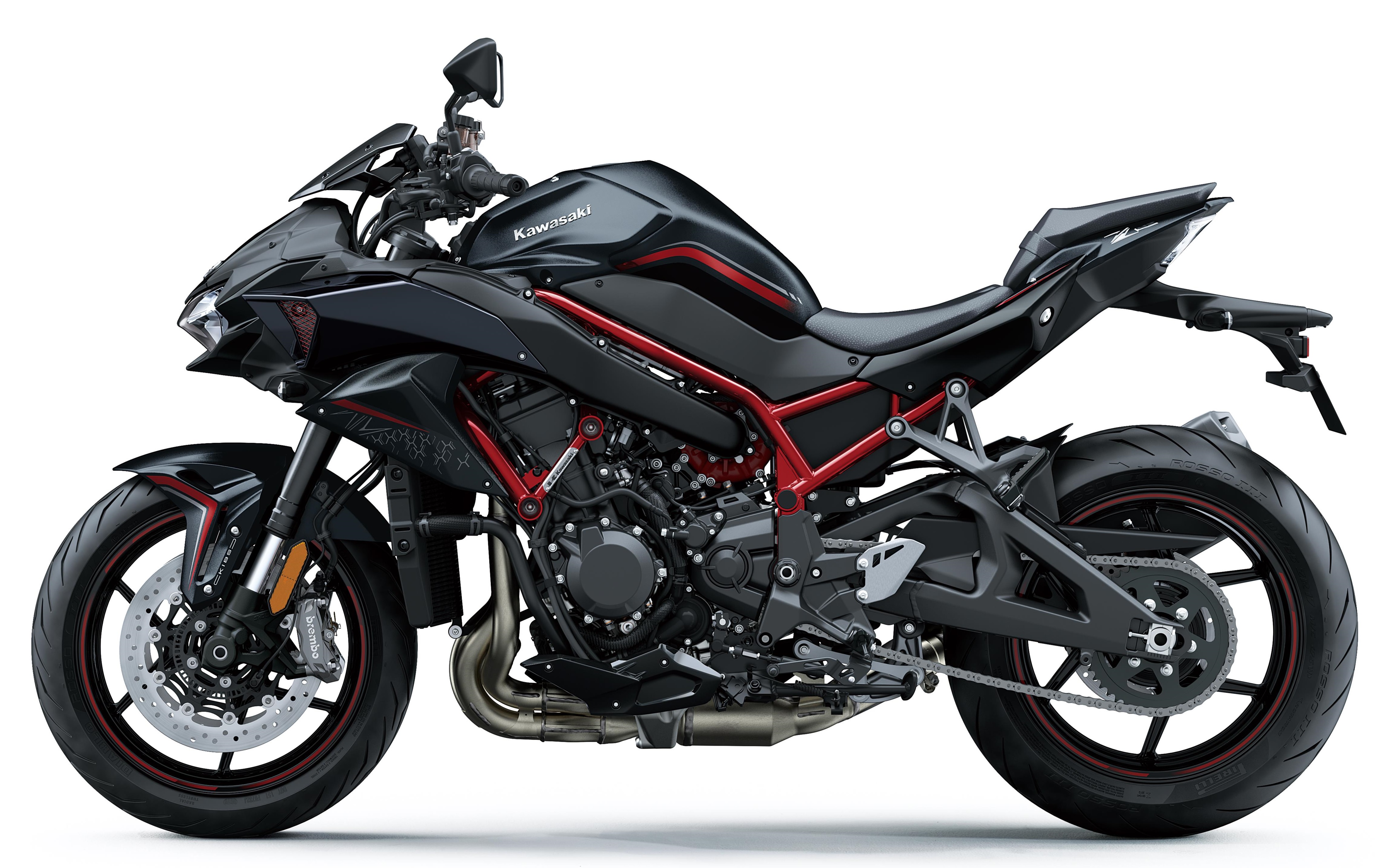 На белом фоне мотоцикл Kawasaki z h2 вид сбоку