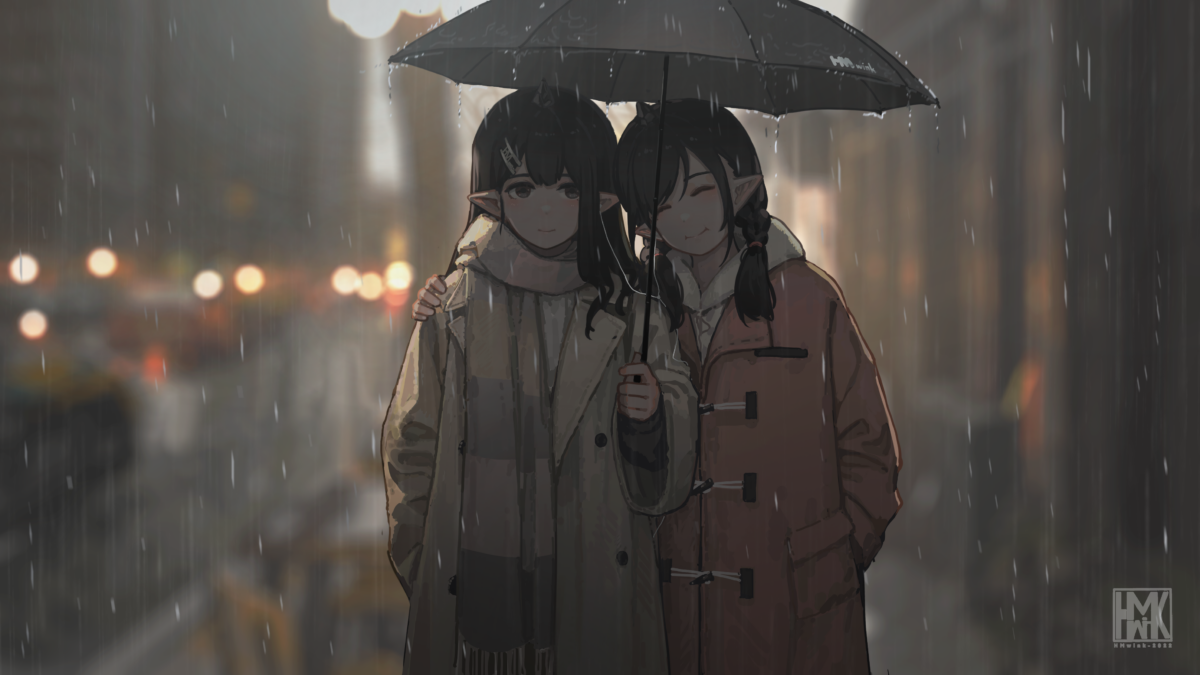 Под One Umbrella дождь аниме девушки