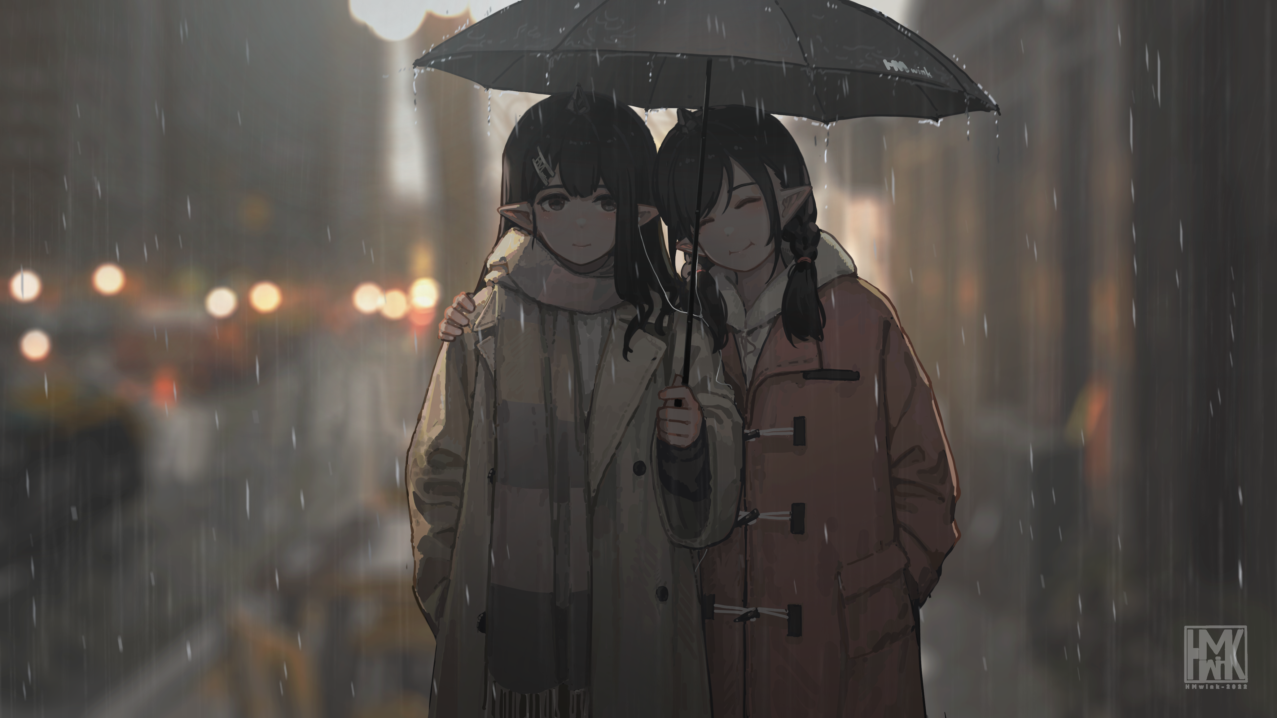 Под One Umbrella дождь аниме девушки